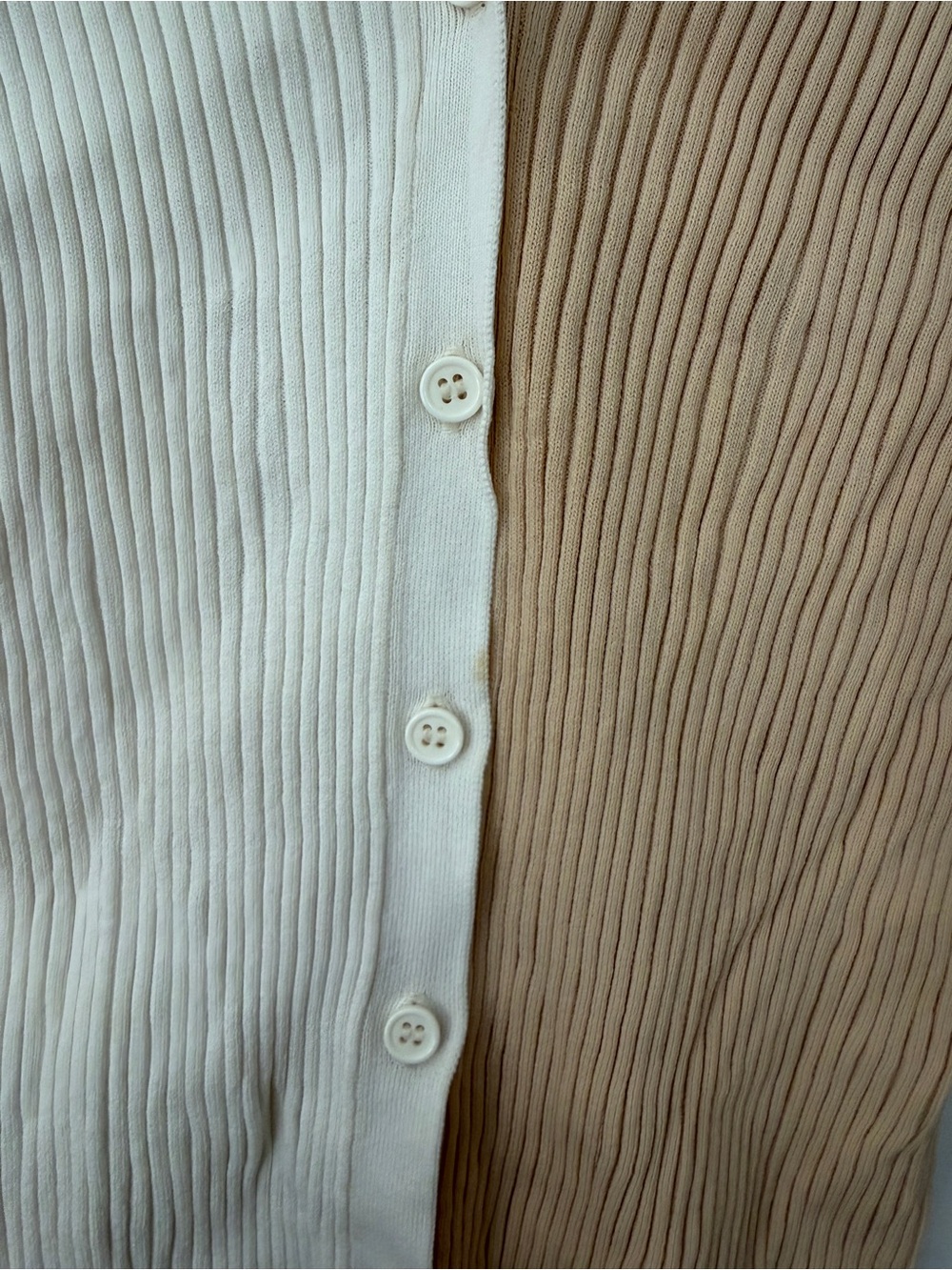 STAUD Two-Tone Ribbed V-Neck Cardigan - Cream & Tan - Picture 3 of 6